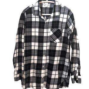 LG Old Navy Black Cream Plaid Lightweight Flannel Women’s Button Down Shirt